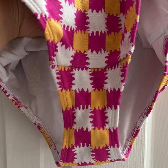 Solid & Striped The Gemma Knit One Piece Check Pink Orange Women’s Medium Swim - Picture 4 of 9